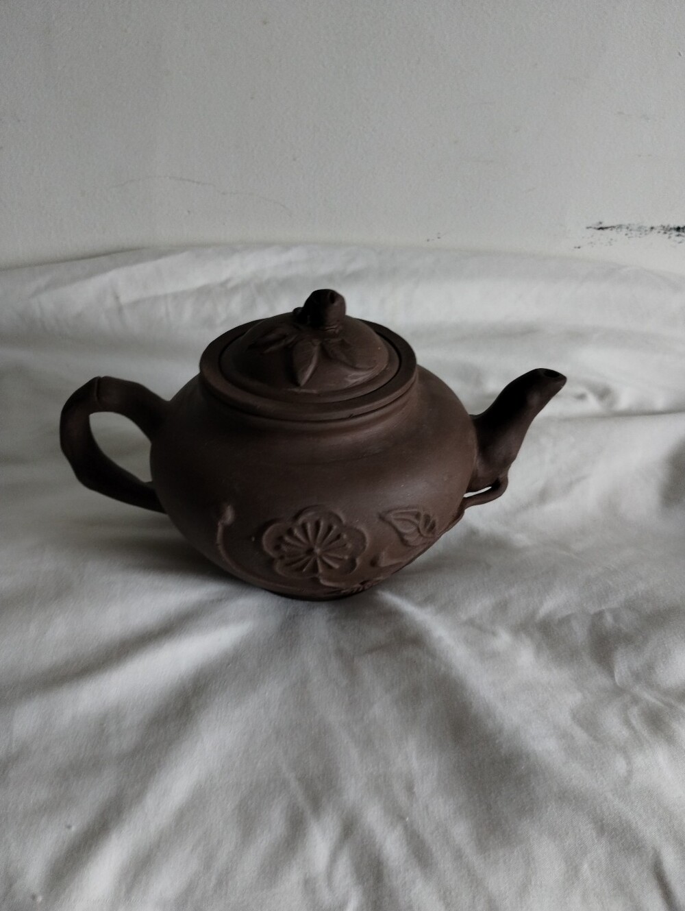 Brown Ceramic Floral Teapot - Handcrafted Home Art